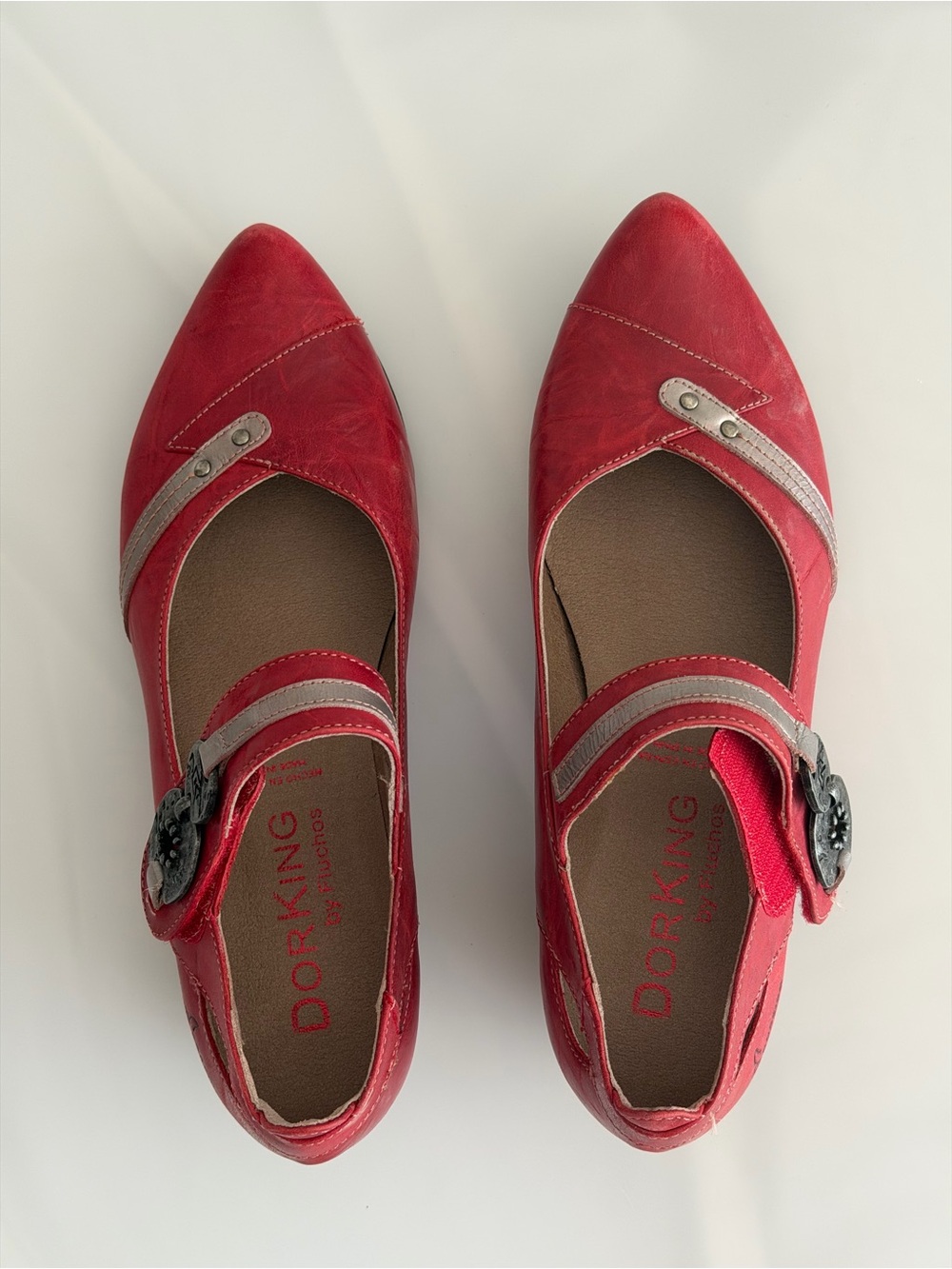 Dorking by Fluchos Red Leather Mary Jane Heels Shoes EU36 Made in Spain